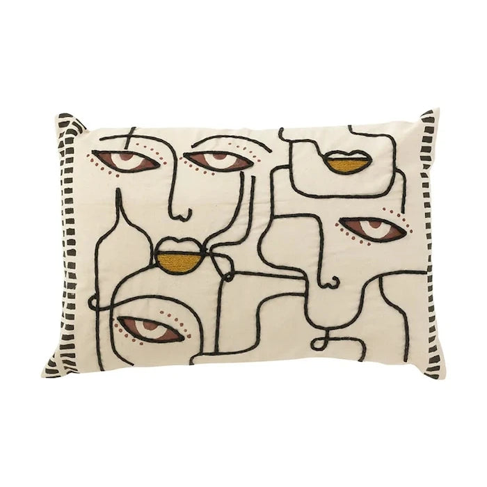 J-Line Faces Dekoratif Pamuk Yastık 68 x 40 cm
