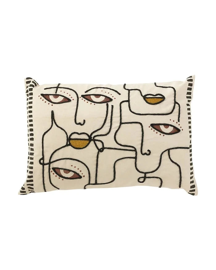J-Line Faces Dekoratif Pamuk Yastık 68 x 40 cm