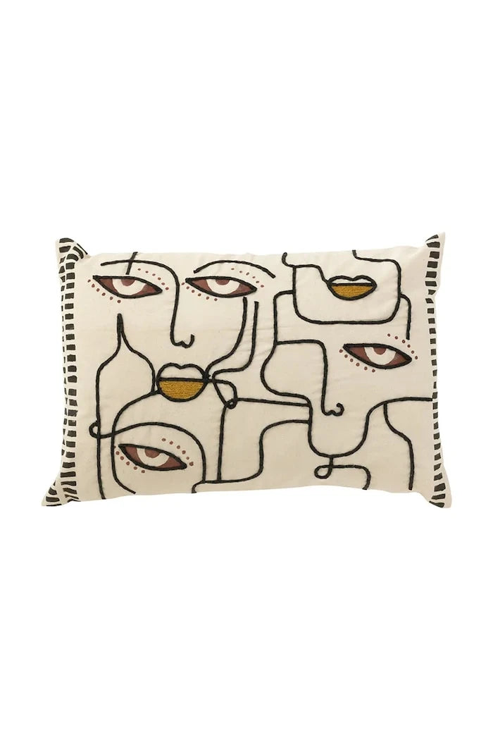 J-Line Faces Dekoratif Pamuk Yastık 68 x 40 cm