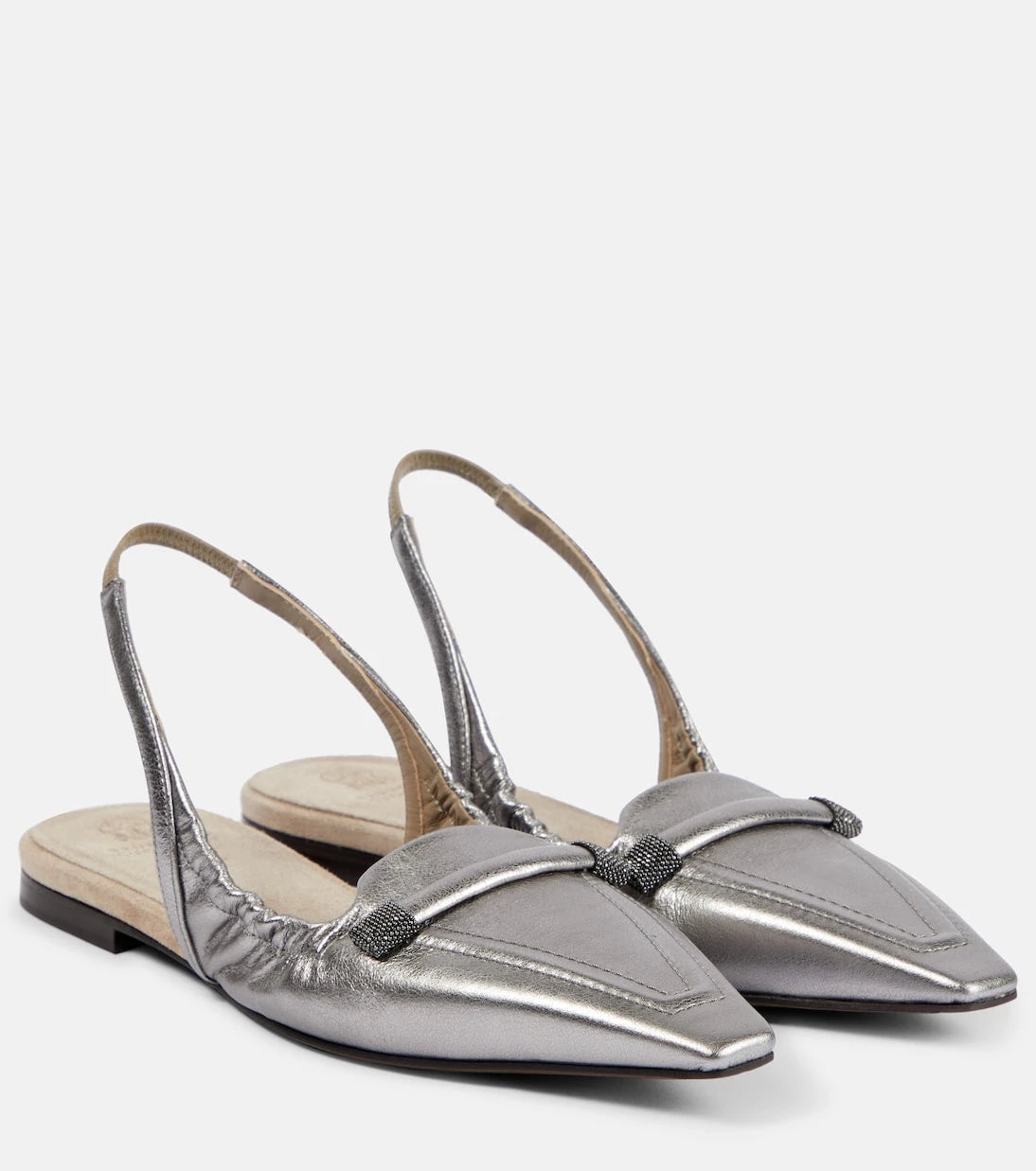 Brunello Cucinelli - Metallic leather slingback flats