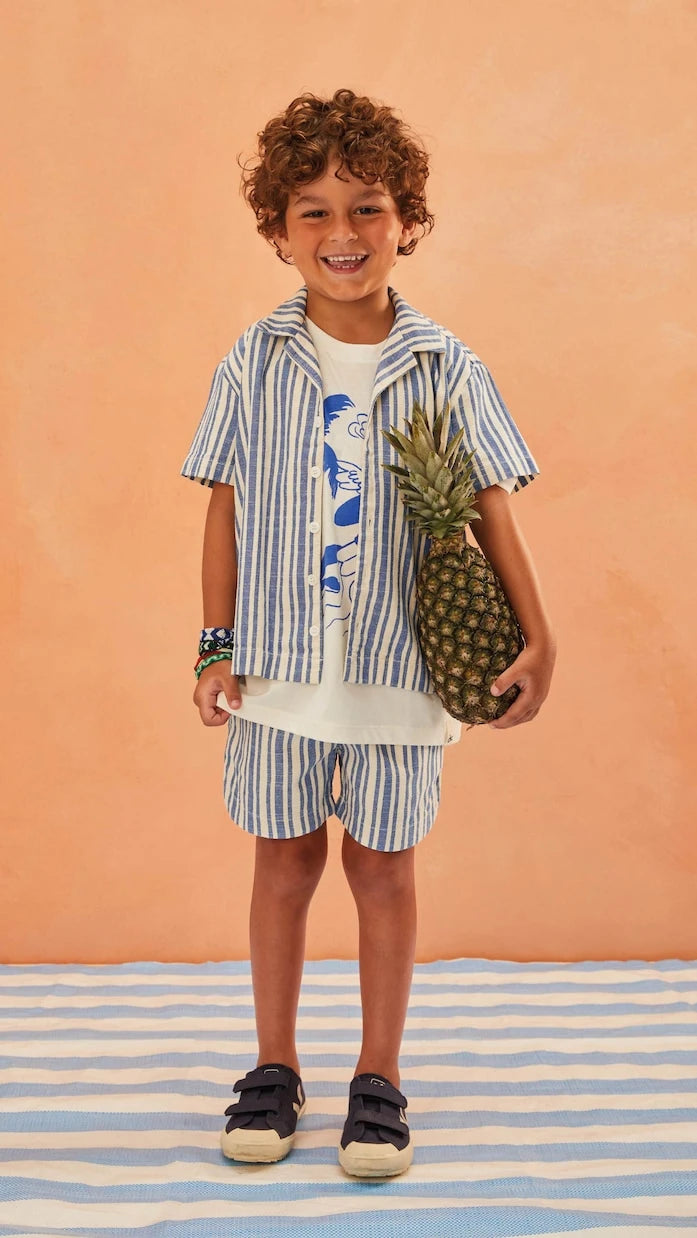 Fábula - Striped cotton bowling shirt and shorts set