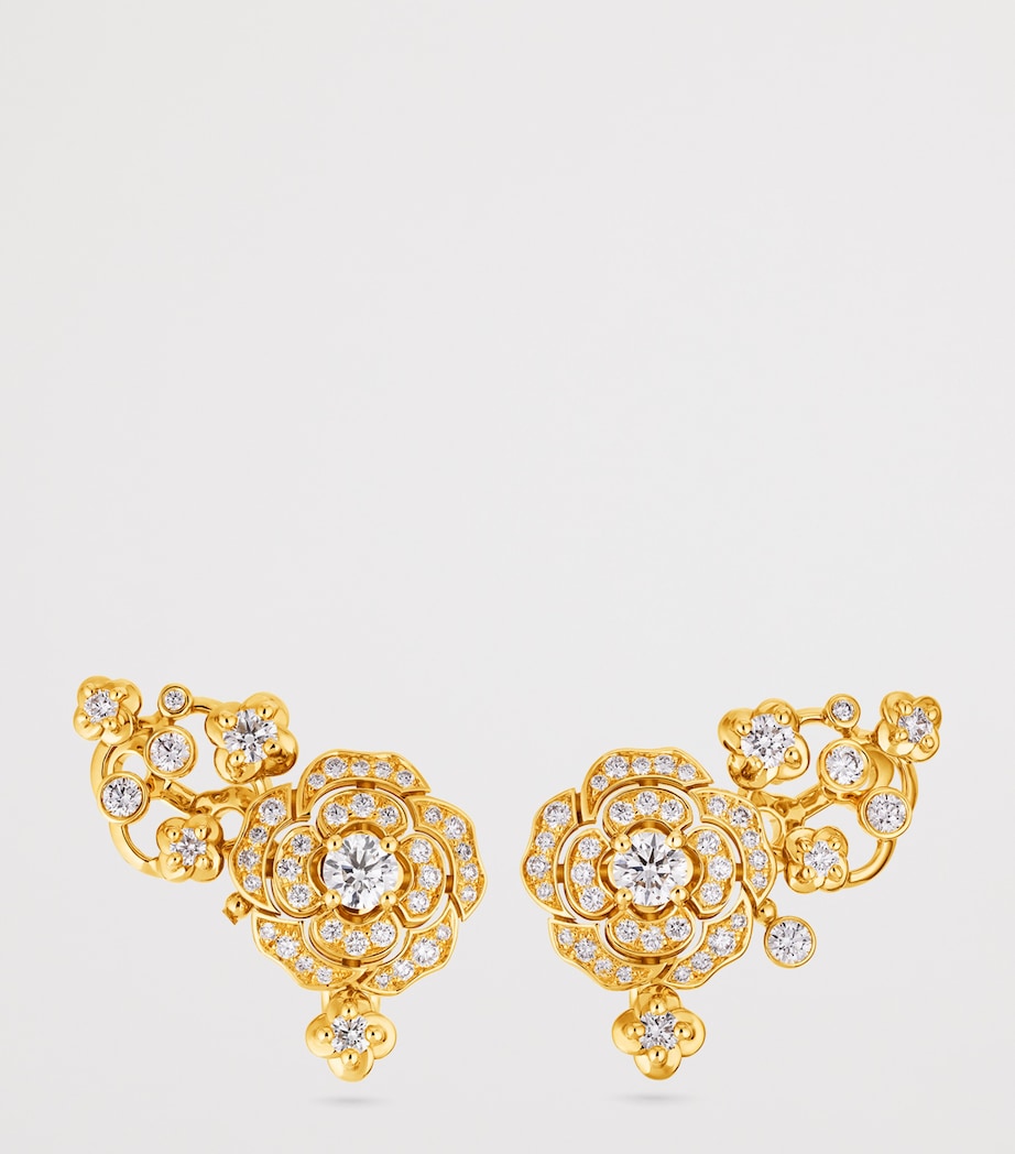 Yellow Gold and Diamonds Bouton de Camélia Crawling Earrings