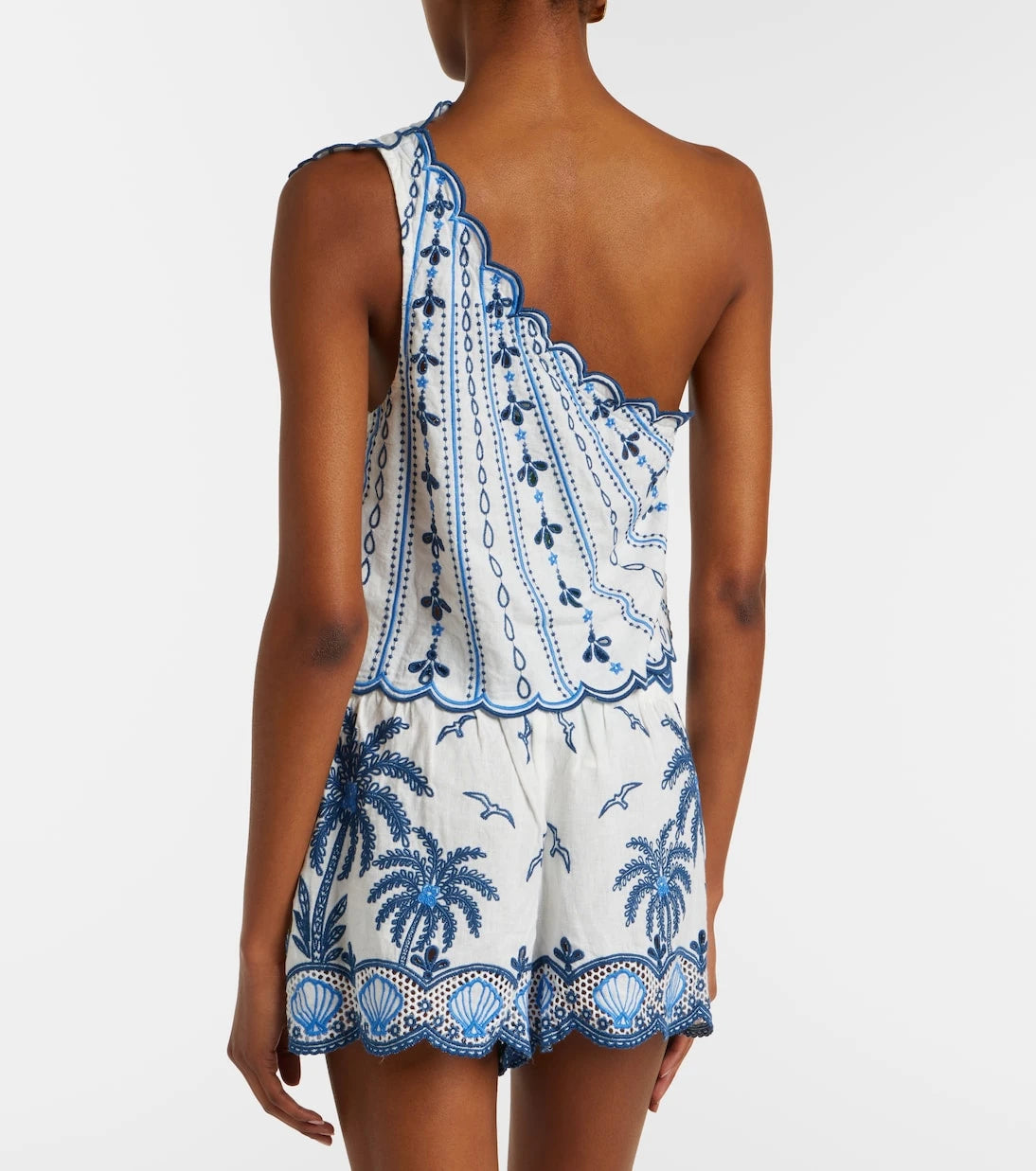 Farm Rio - Coast Star one-shoulder linen-blend top