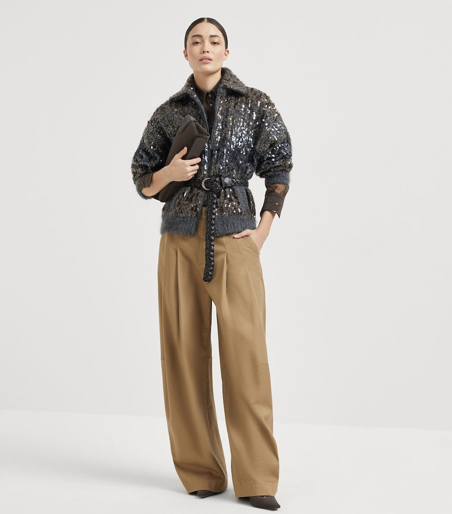 Brunello Cucinelli Grey Mohair-Blend Sequin-Embellished Cardigan