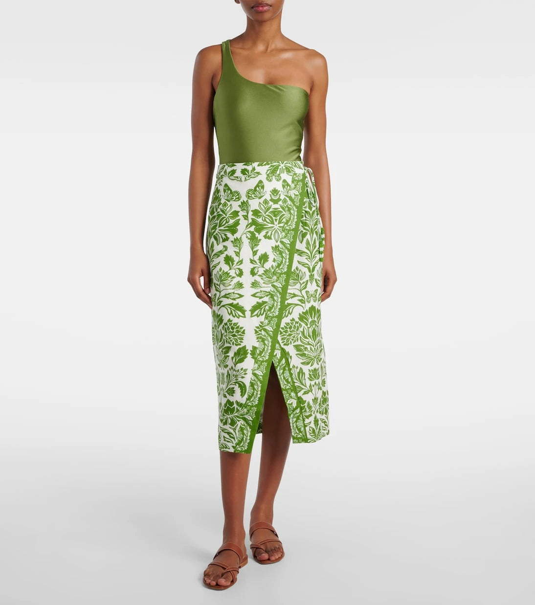 Farm Rio - Delicate Tapestry linen-blend midi skirt