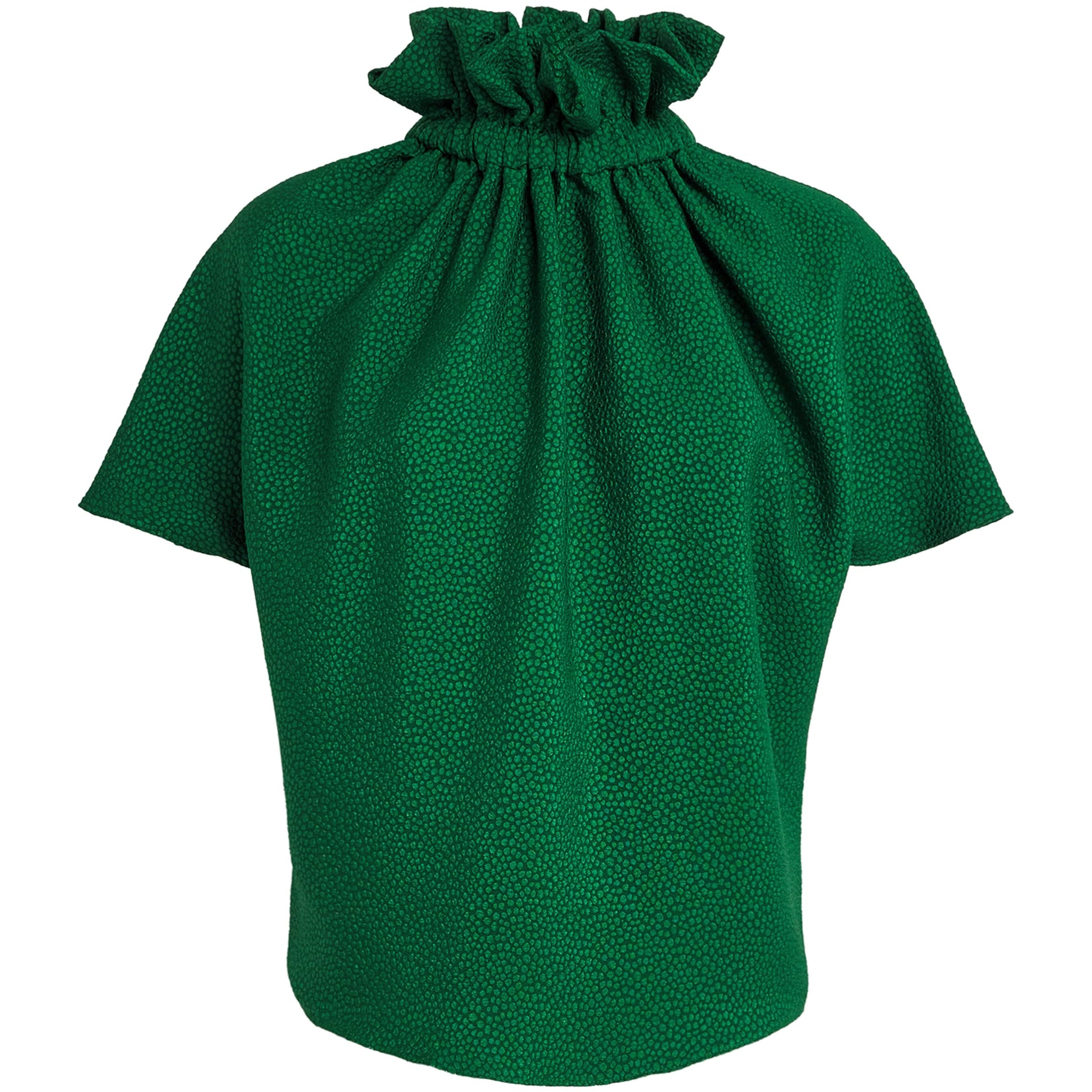 Green Bubble Jacquard Ruff Blouse
