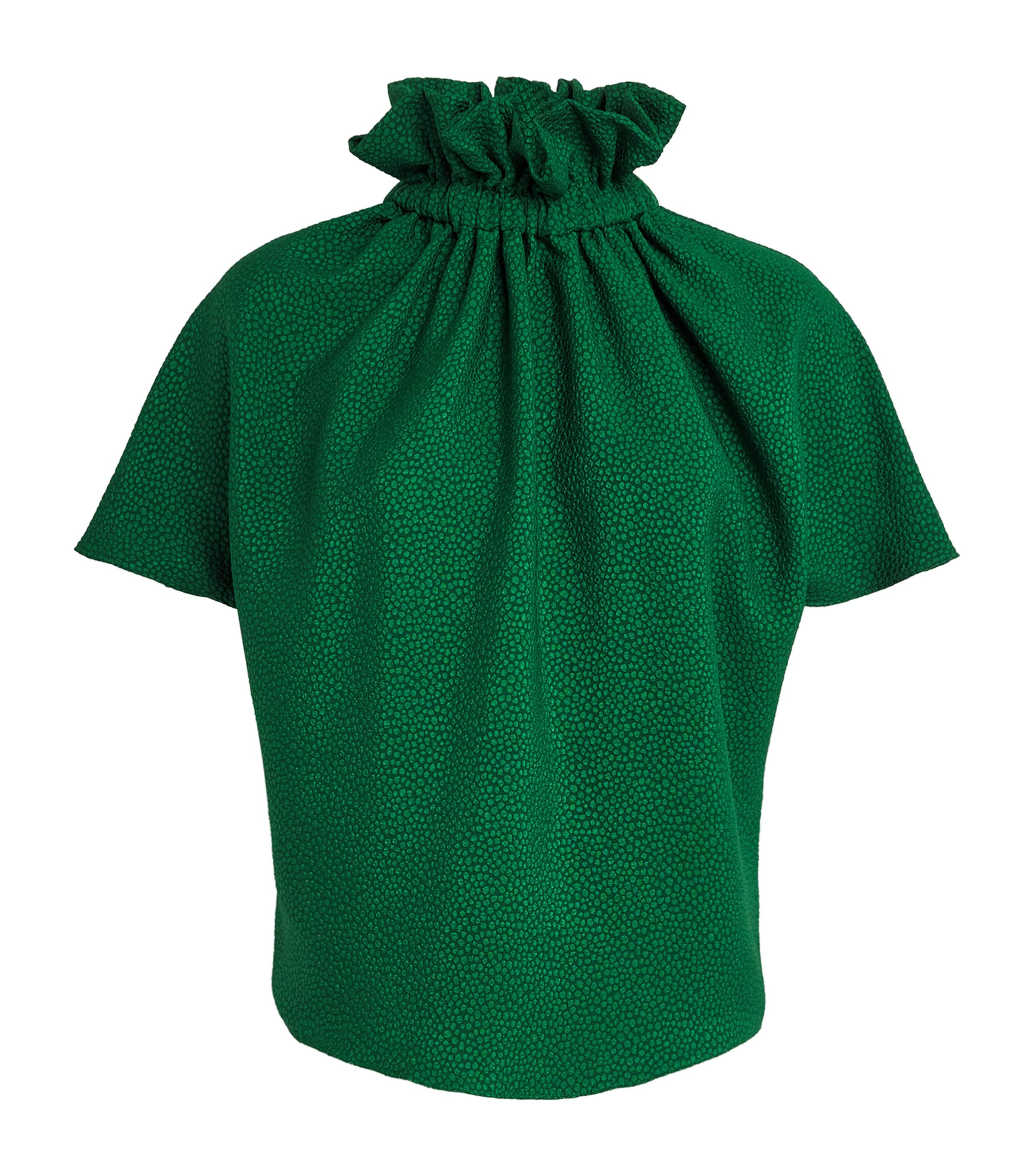 Green Bubble Jacquard Ruff Blouse