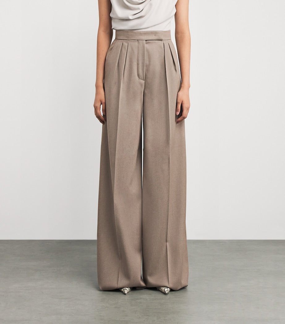 Max Mara Beige Virgin Wool Wide-Leg Trousers