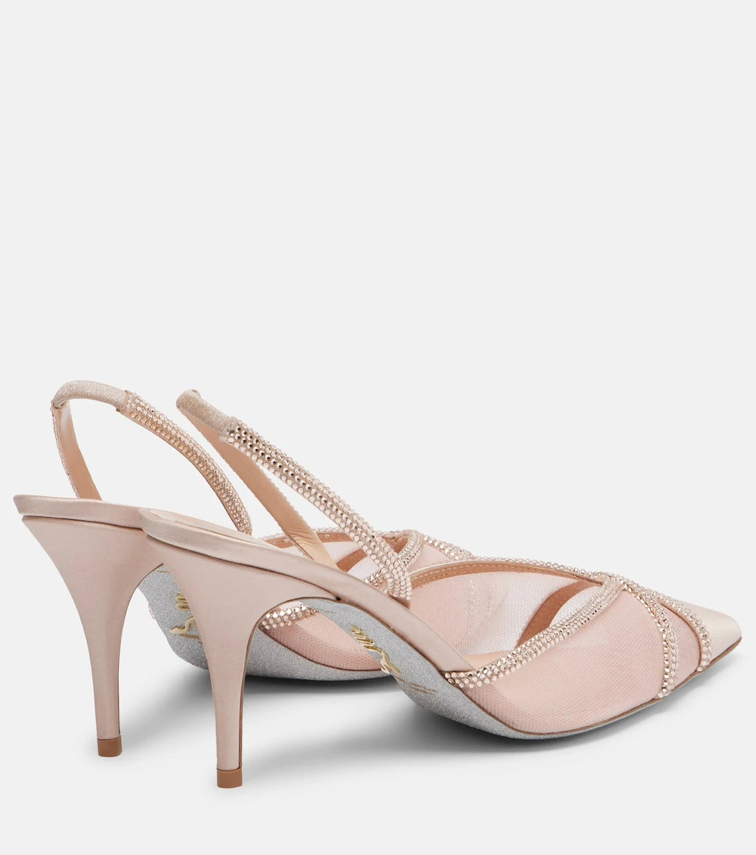 Rene Caovilla - Embellished satin and mesh slingback pumps