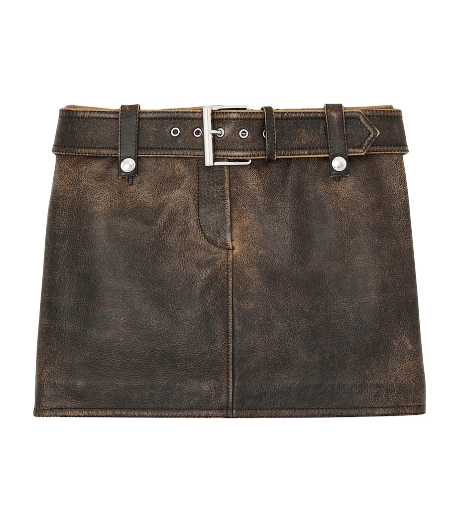 McQueen Brown Leather Belted Mini Skirt