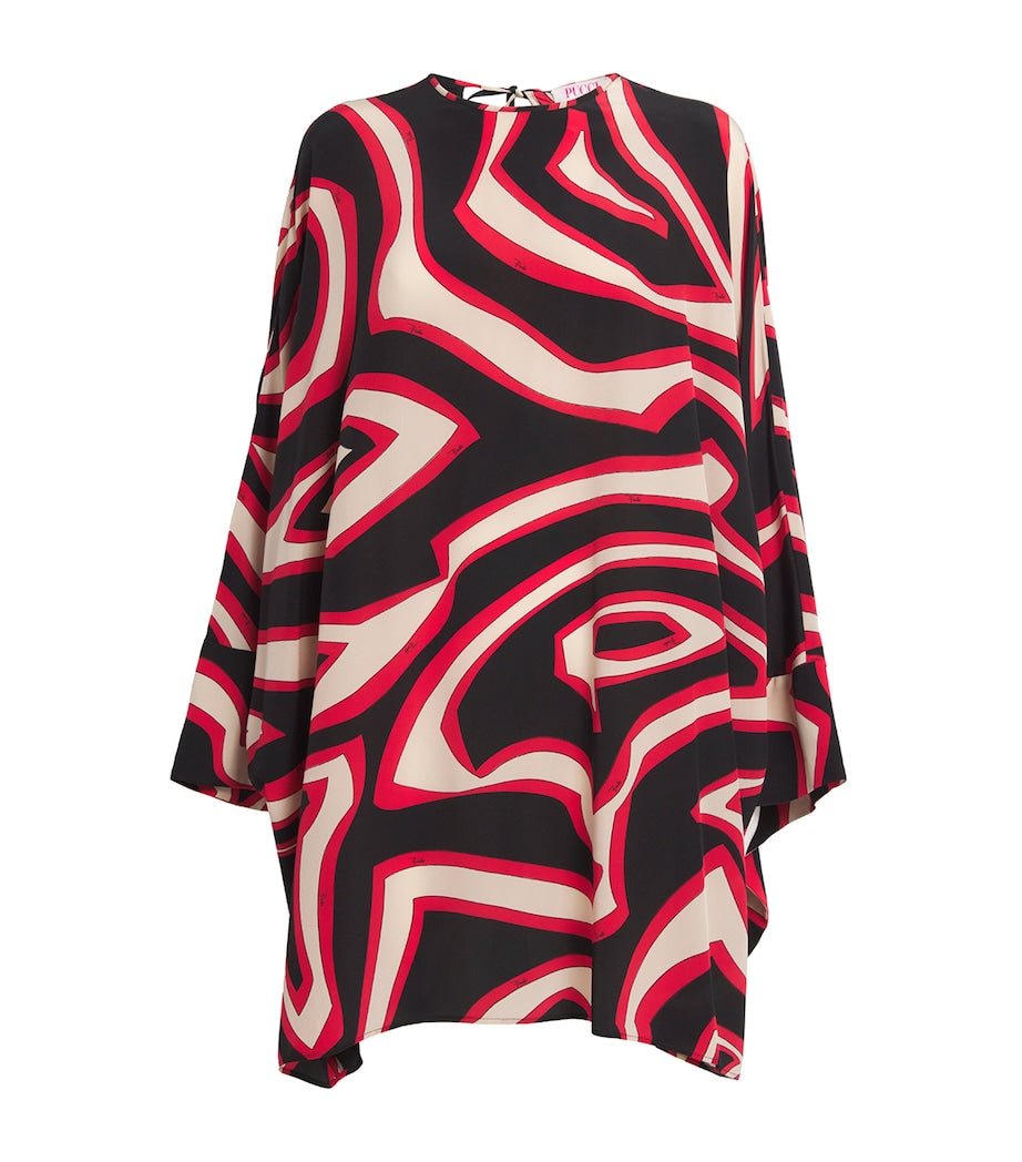 Red Silk Labirinto Print Mini Kaftan Dress