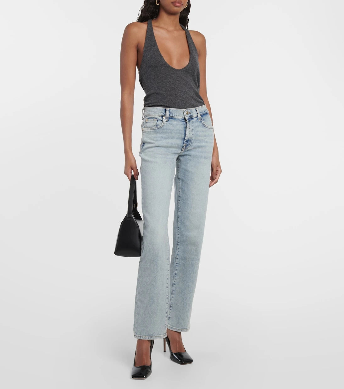 7 For All Mankind - بنطلون جينز Ellie بقصة مستقيمة وخصر متوسط الارتفاع