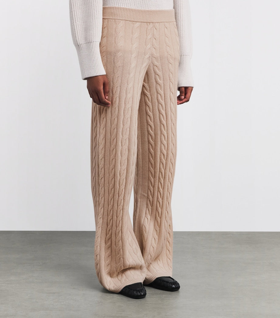 Soft Goat Ivory Cashmere Cable-Knit Sweatpants