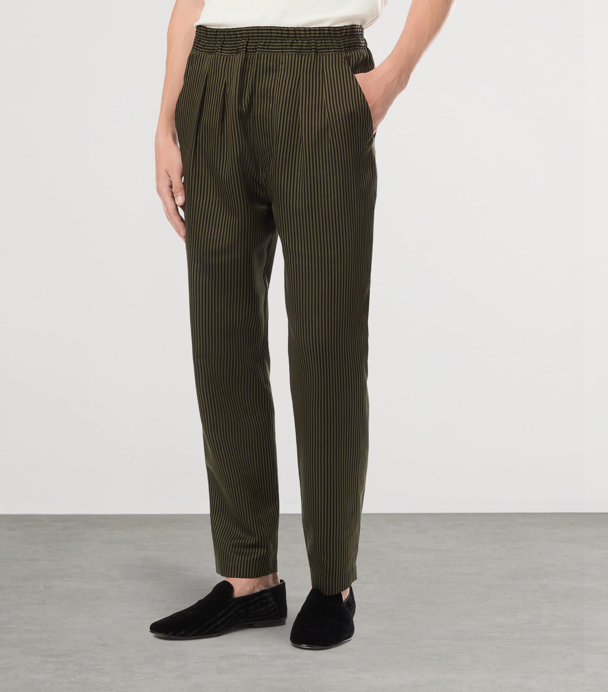 Cotton-Silk Stripe Tailored Trousers
