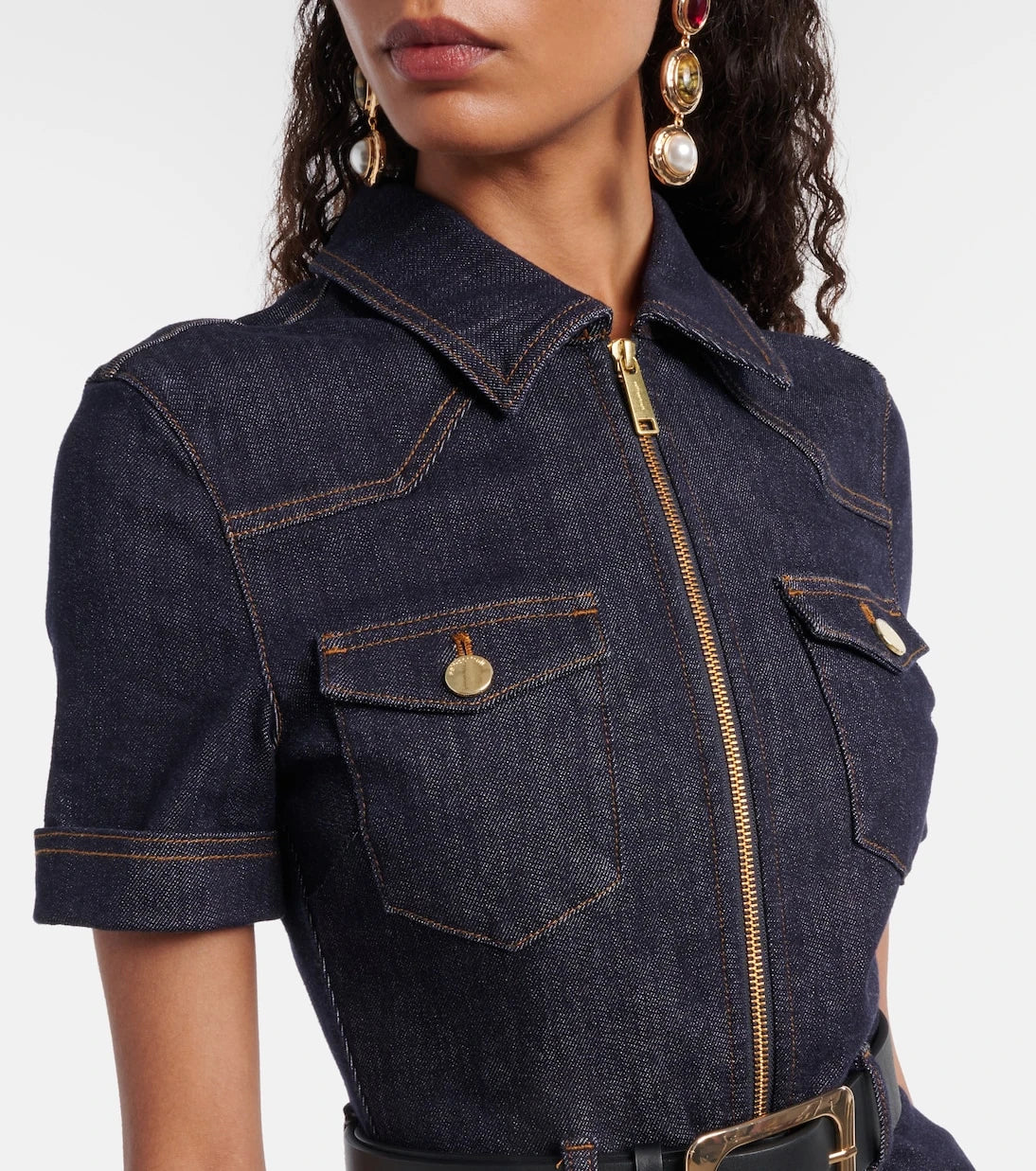 Self-Portrait - Belted denim jumpsuit