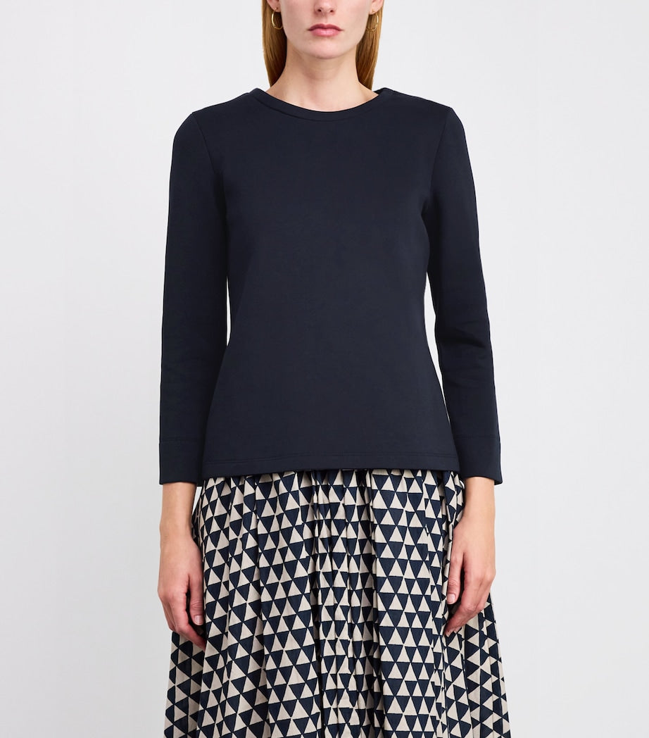 Max Mara Blue Cotton-Blend Long-Sleeve T-Shirt