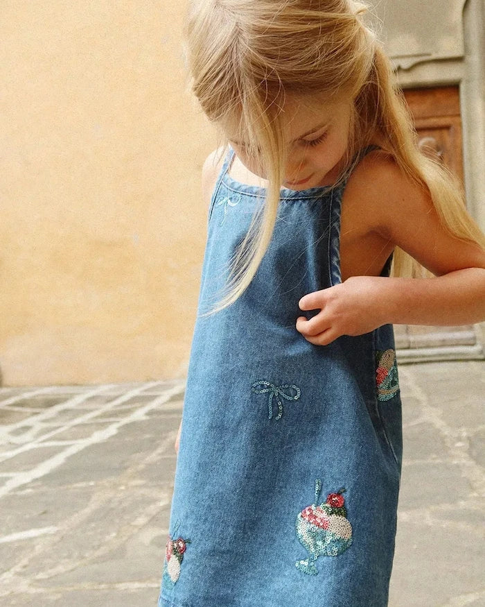 Konges Sløjd MAGOT SEQUIN STRAP DRESS GOTS Çocuk Denim Elbise