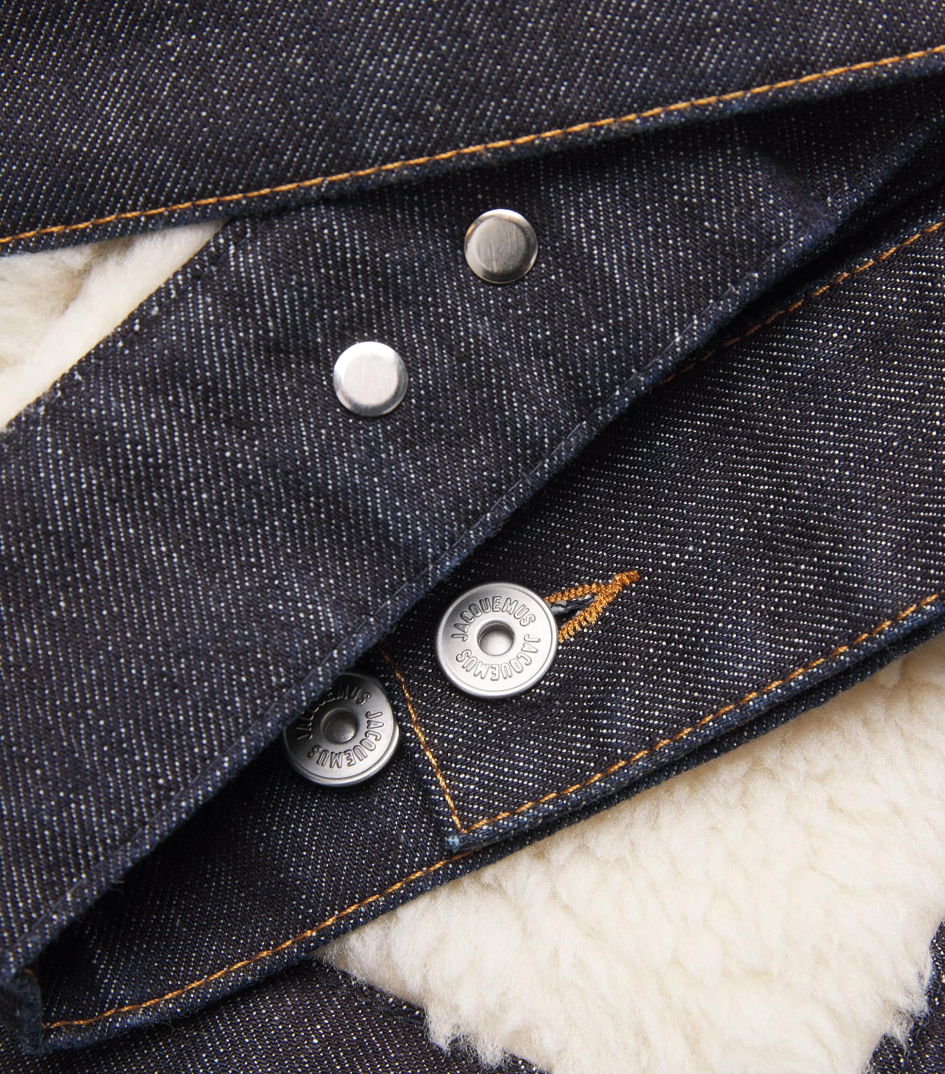 Navy Shearling-Trim Denim Bomber Jacket