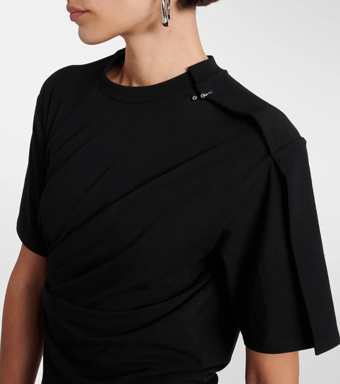 Mugler - فستان قصير من جيرسيه مخلوط بالقطن درابيه