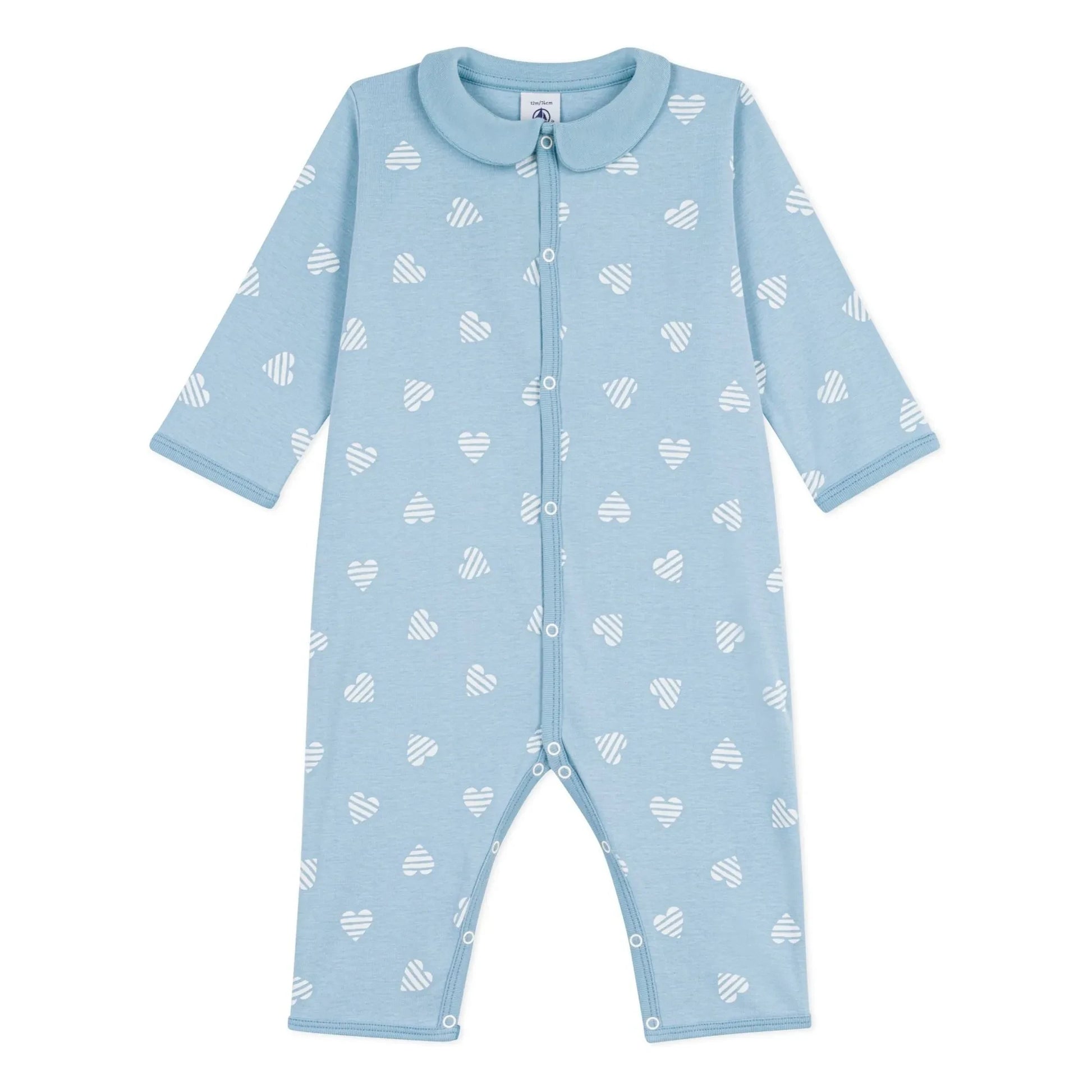 Petit Bateau - Sleep Well Striped Hearts Pyjamas | Light blue