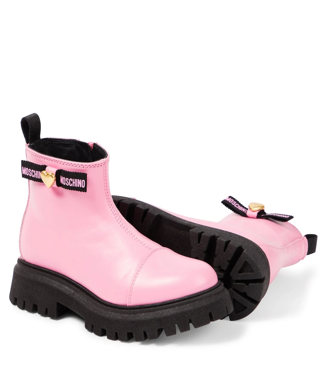 Moschino Kids - جزمة كاحل جلدية بشعار