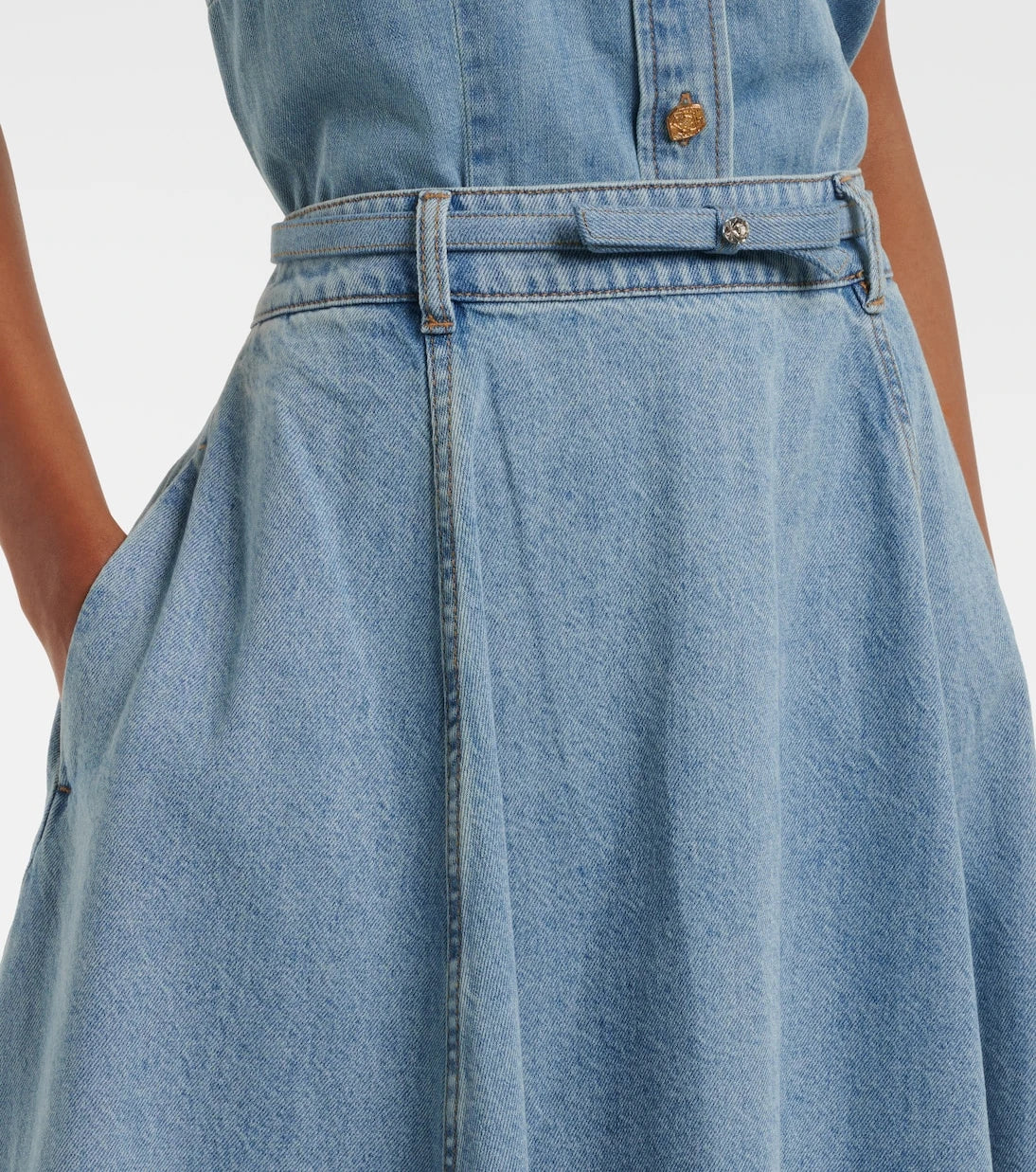 Zimmermann - Crush Denim Full flared midi skirt
