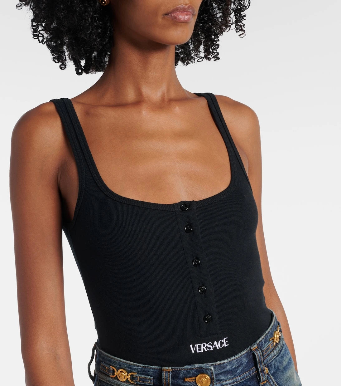 Versace - Ribbed-knit logo cotton-blend bodysuit