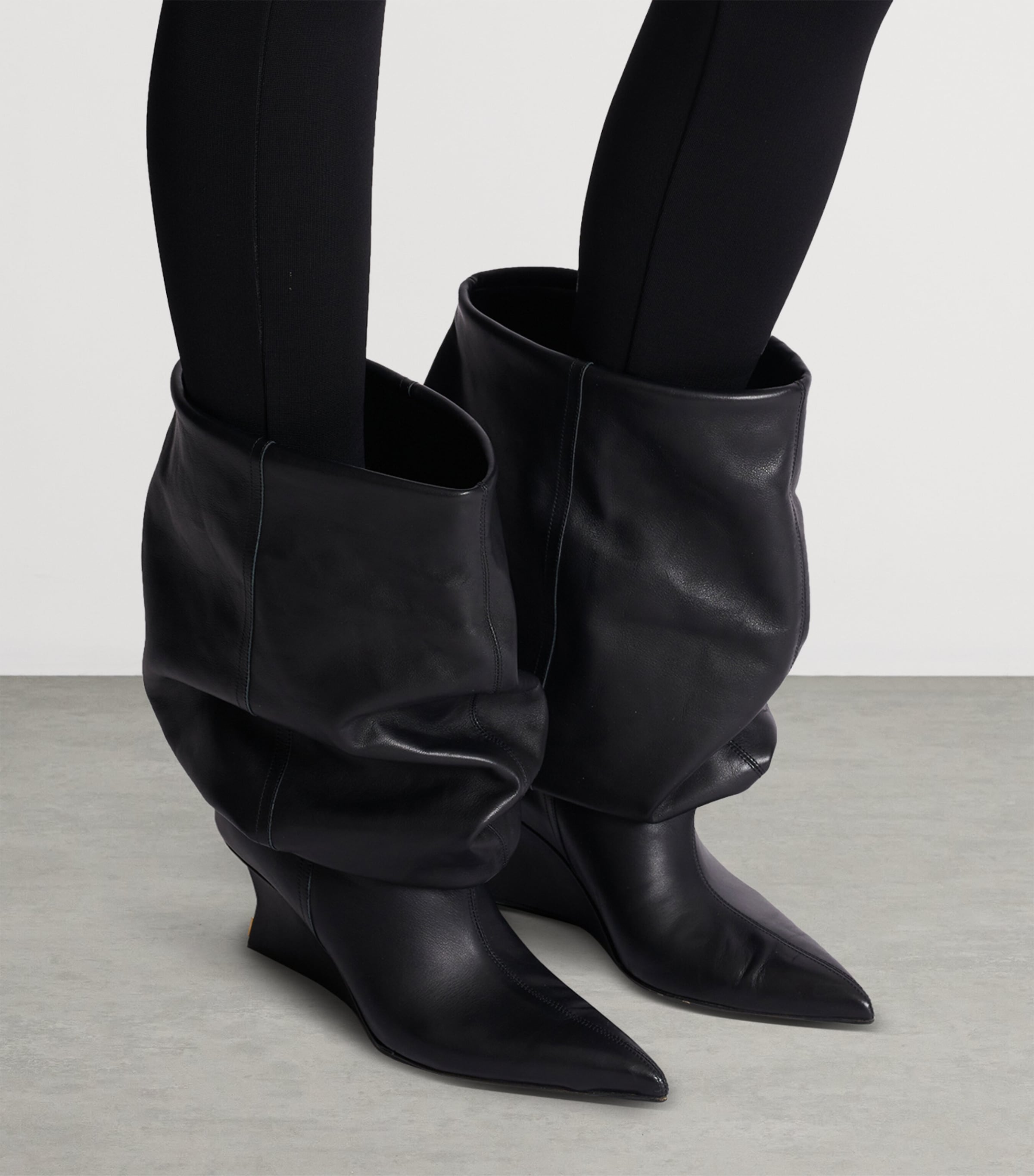 Balmain Black Leather Wedge Ankle Boots 60