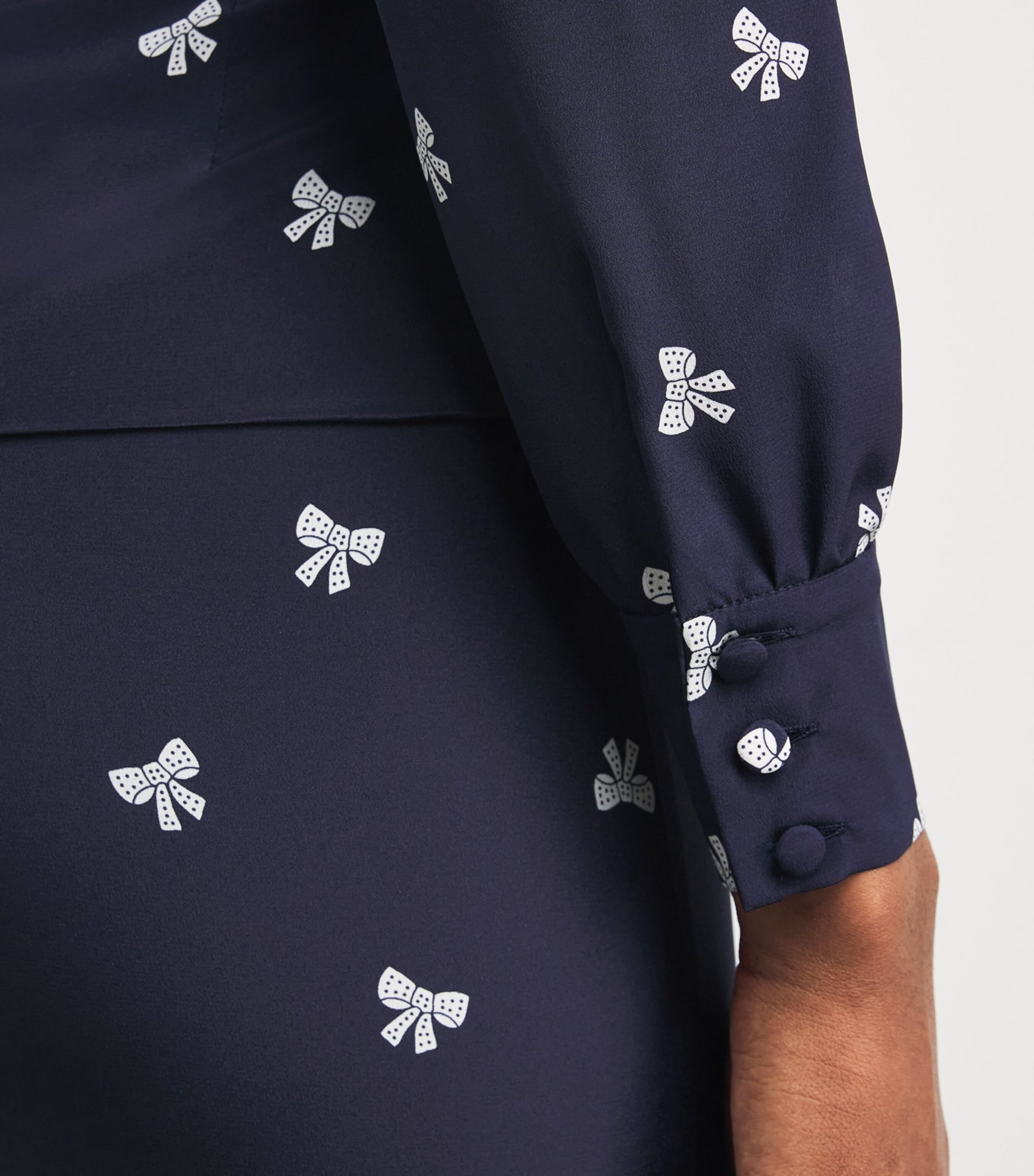 Navy Silk Bow Mini Dress