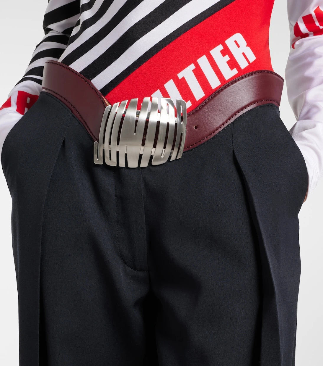 Jean Paul Gaultier - Leather-trimmed wool wide-leg pants