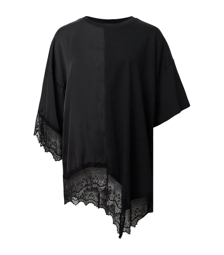 AllSaints Black Cotton Lace-Trim Lenny T-Shirt