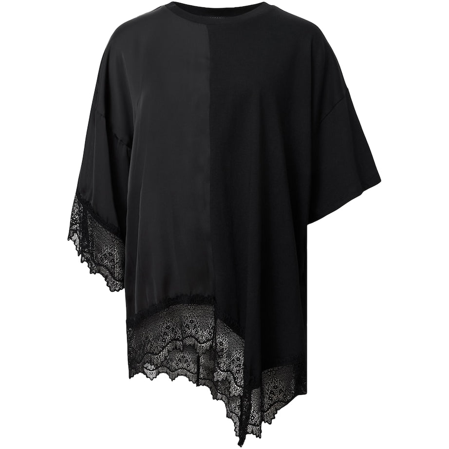 AllSaints Black Cotton Lace-Trim Lenny T-Shirt