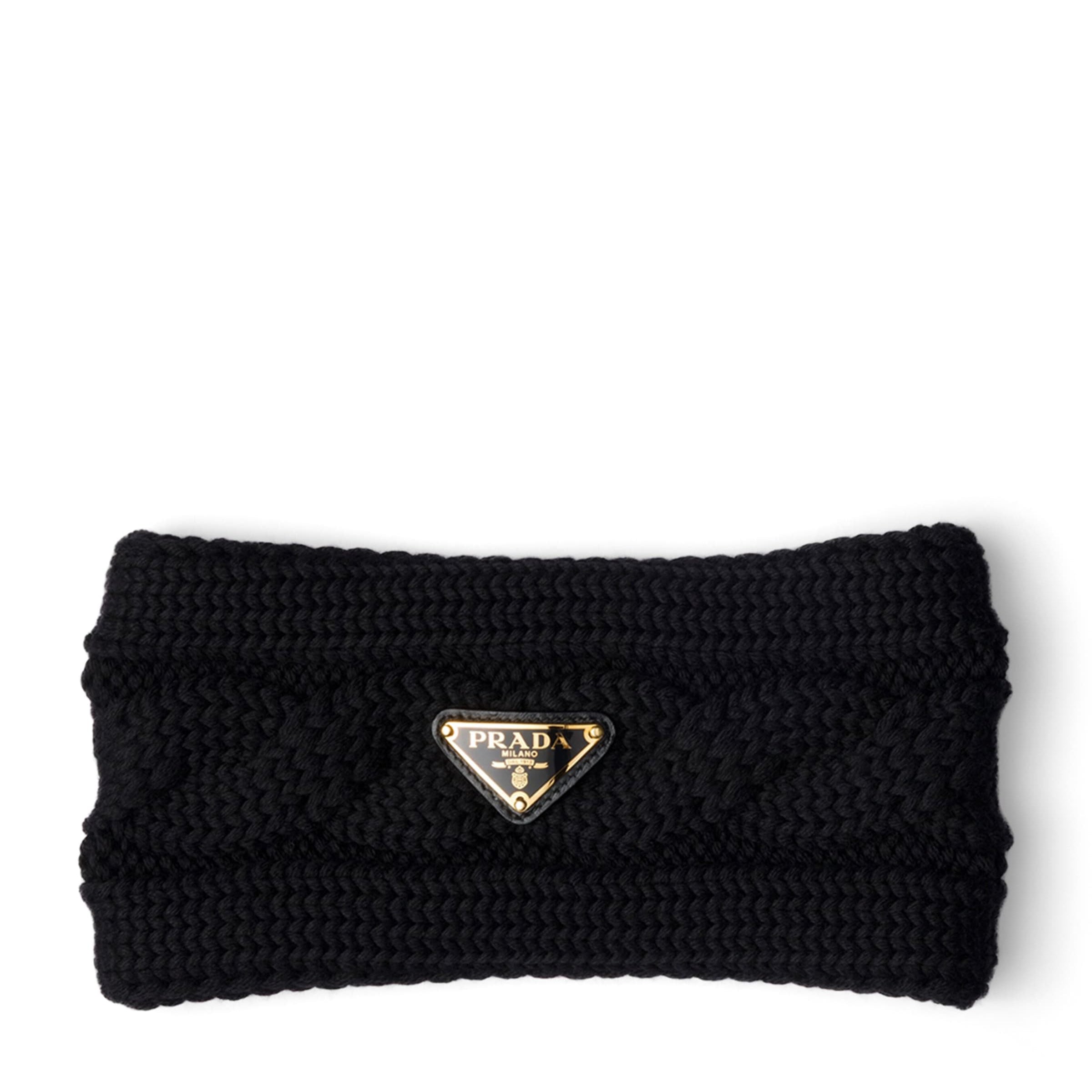 Prada Black Wool Cable-Knit Triangle Headband