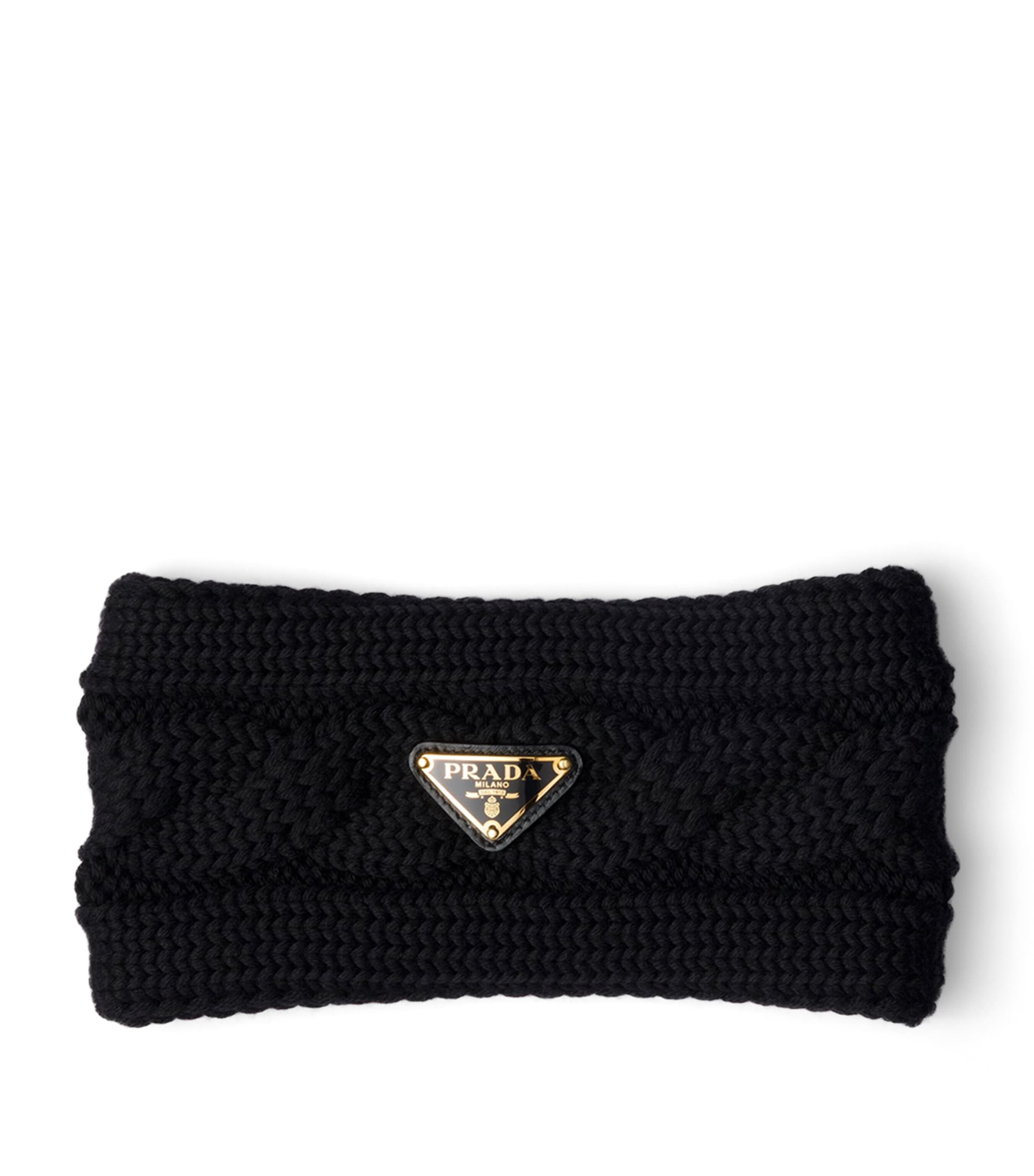Prada Black Wool Cable-Knit Triangle Headband