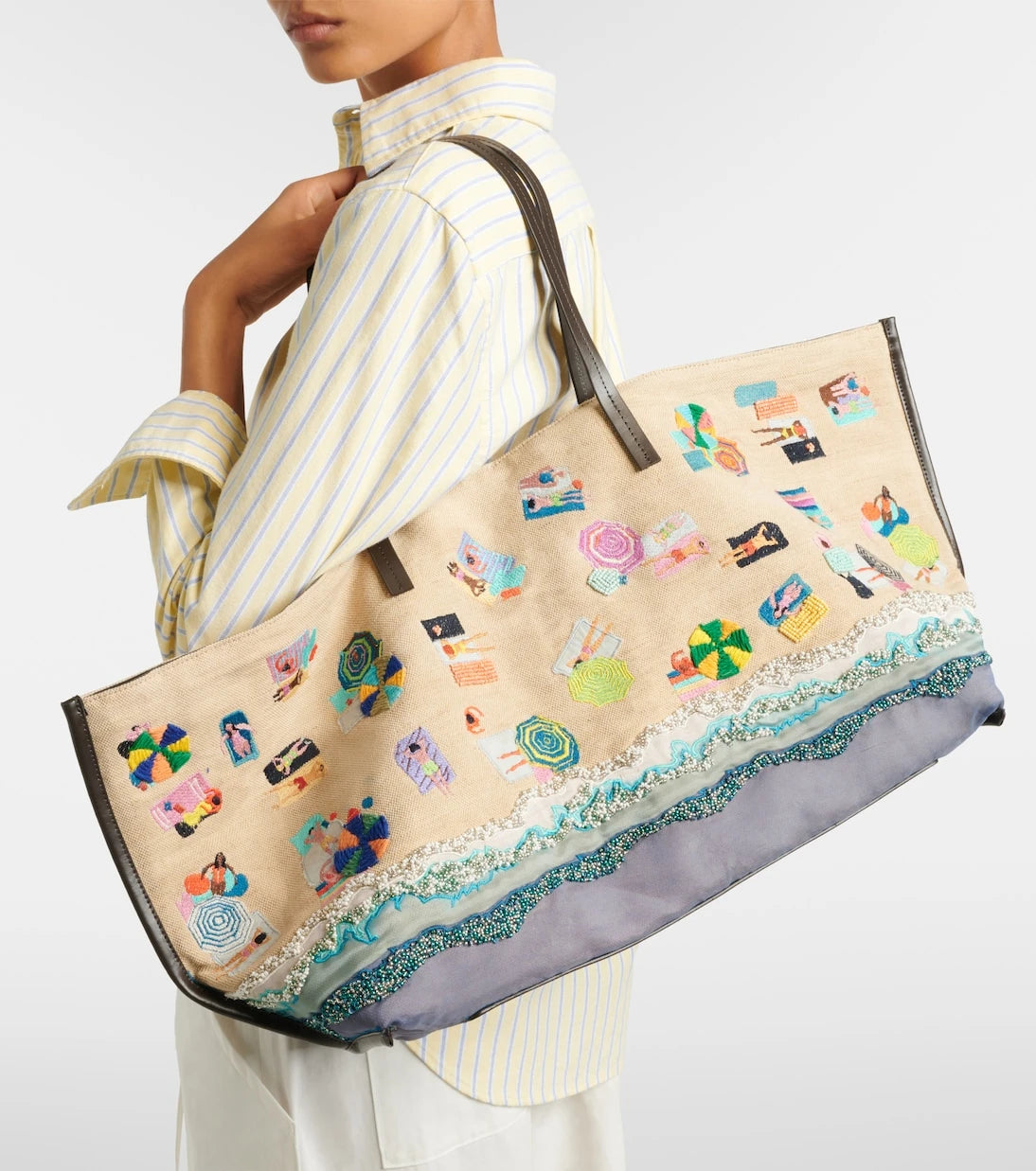 Staud - Christos Large beaded canvas tote bag