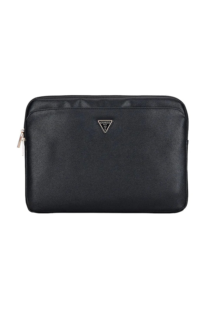 Guess 14" Düz Dokulu Fermuarlı Cepli Üçgen Logolu Laptop Kılıfı