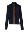 Blue Cashmere-Blend Suede-Trim Cardigan