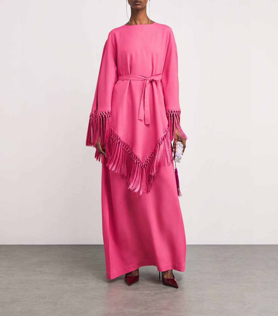 Fringed Bohemian Kaftan Maxi Dress ORCHID PINK