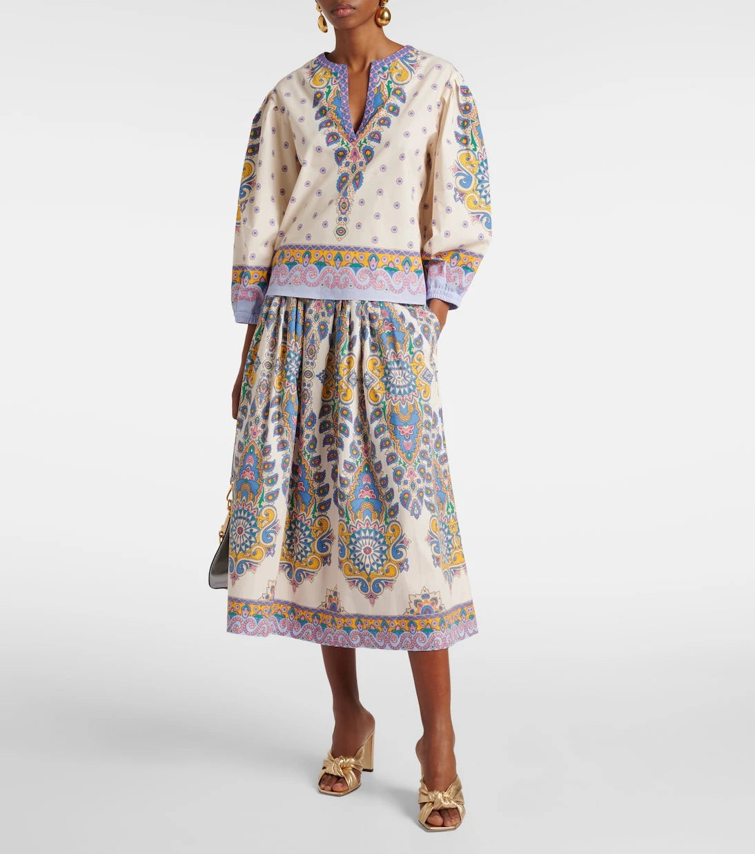 Etro - تنورة ميدي بيزلي قطن