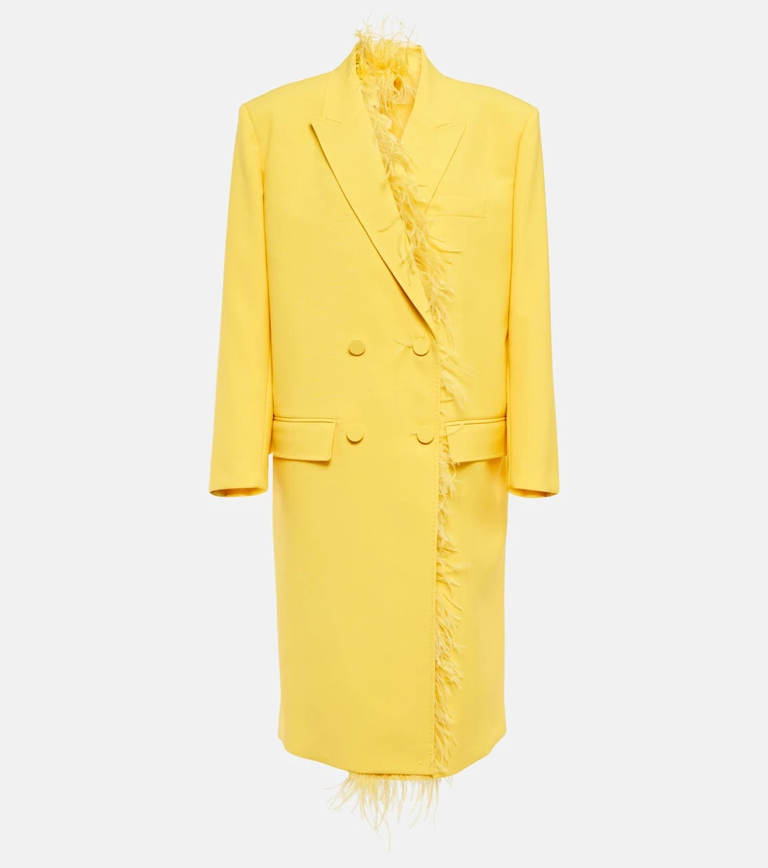 Valentino - Feather-trimmed virgin wool coat
