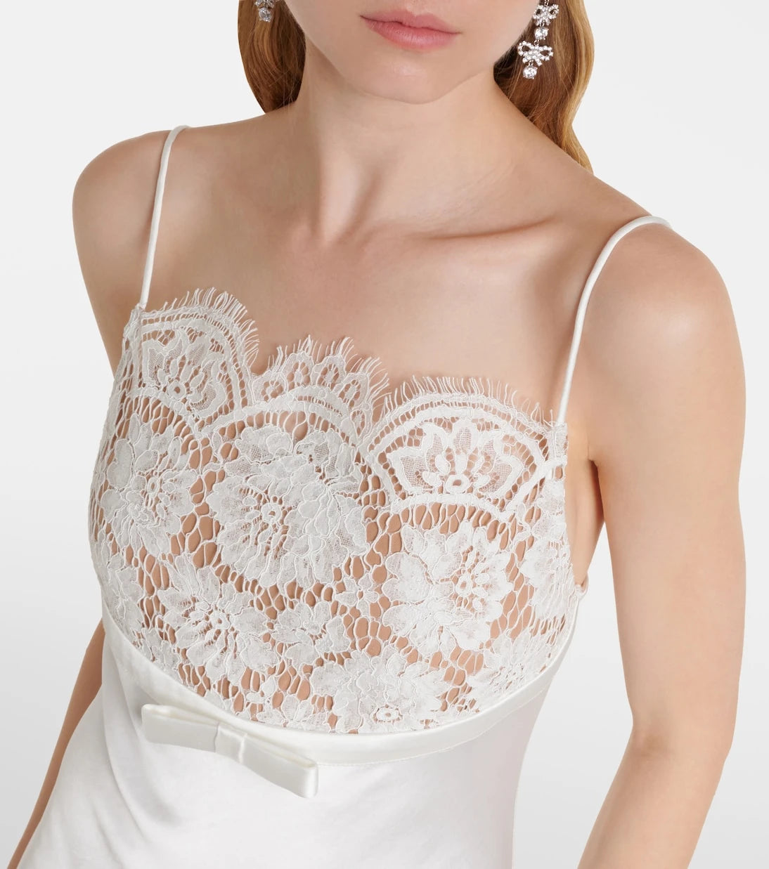 Self-Portrait - Lace-trimmed satin maxi dress