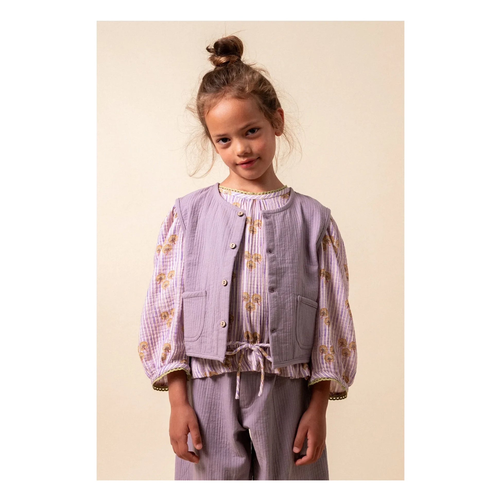 birinit - Antique Cotton Gauze Sleeveless Jacket | Mauve