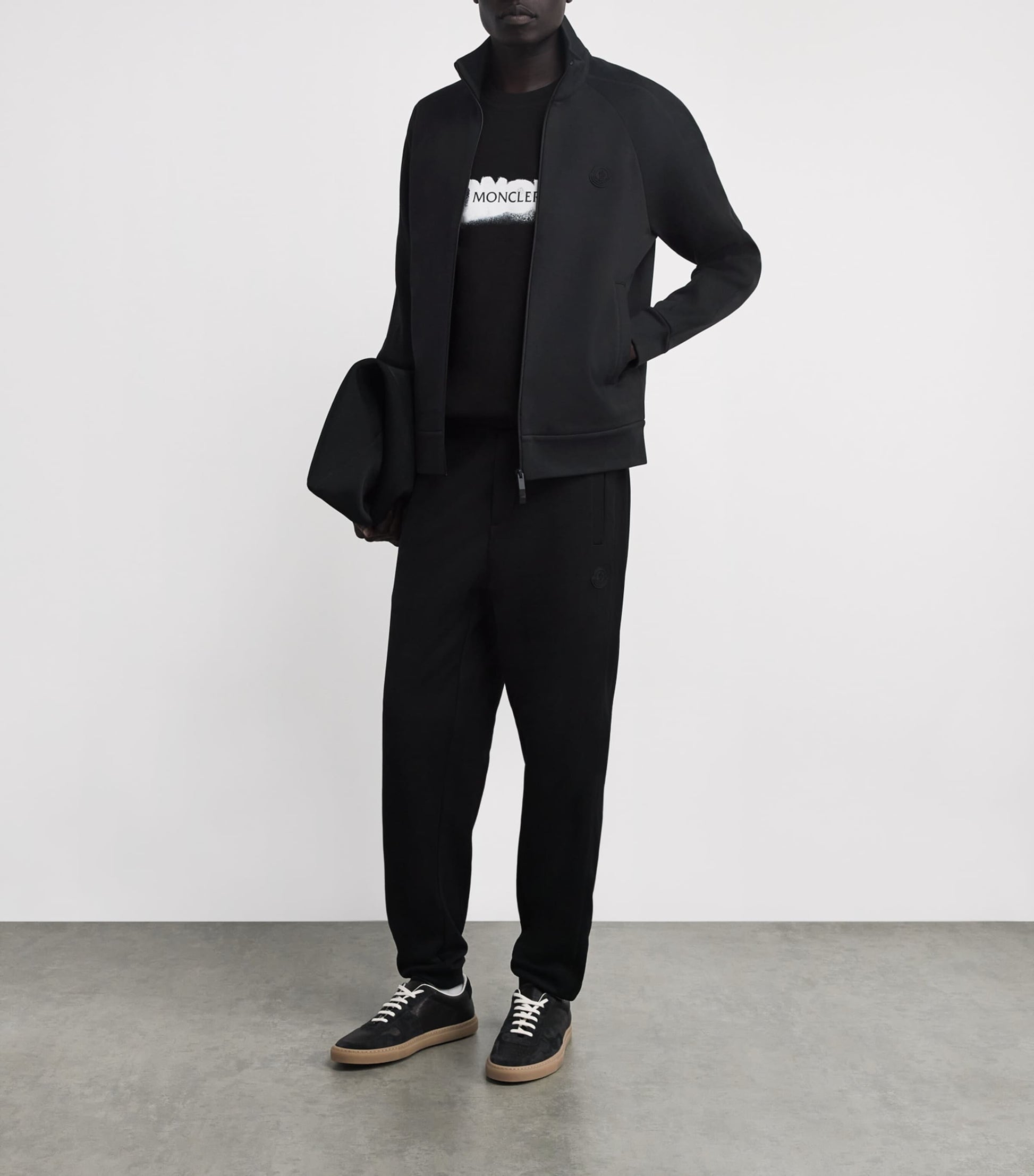 Moncler Black Cotton Logo Zip-Up Cardigan