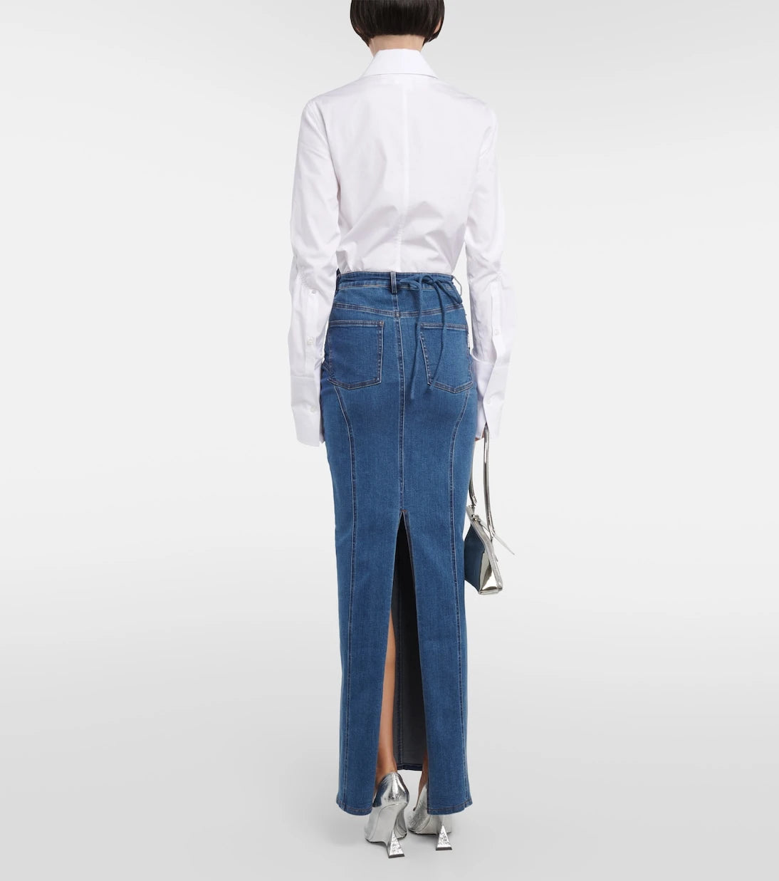 Rotate - Floral-appliqué denim maxi skirt