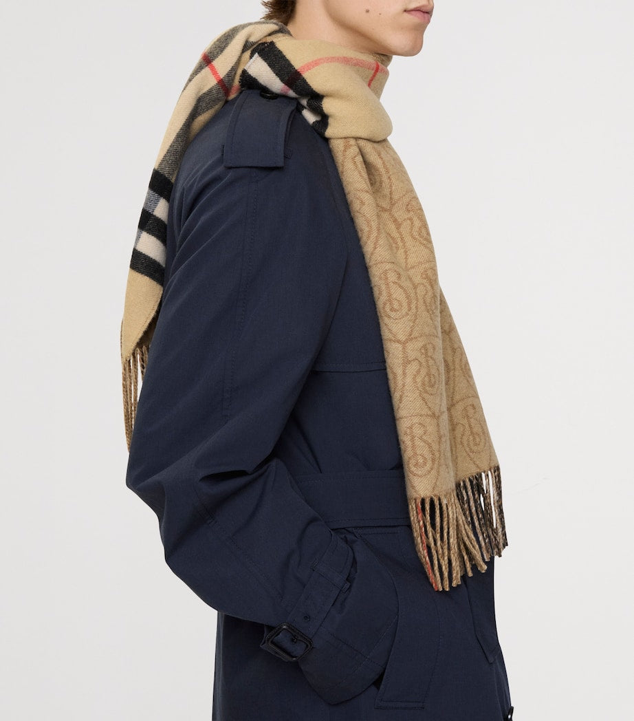 Burberry Beige Cashmere Reversible B Shield Scarf
