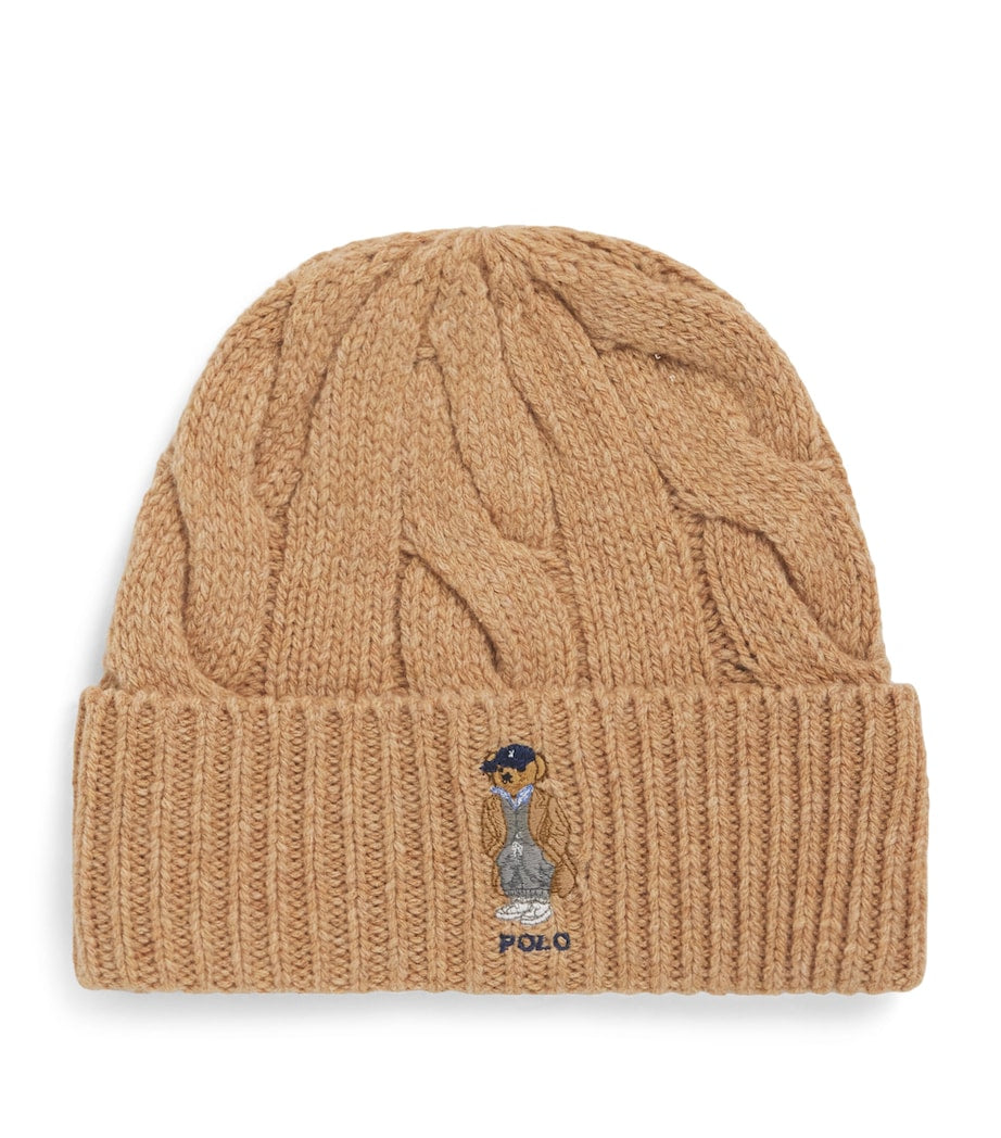 Brown Wool-Blend Polo Bear Beanie