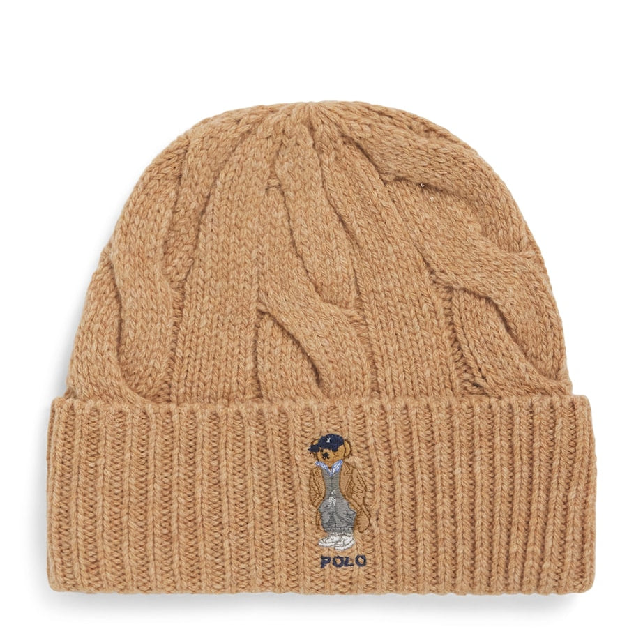 Brown Wool-Blend Polo Bear Beanie