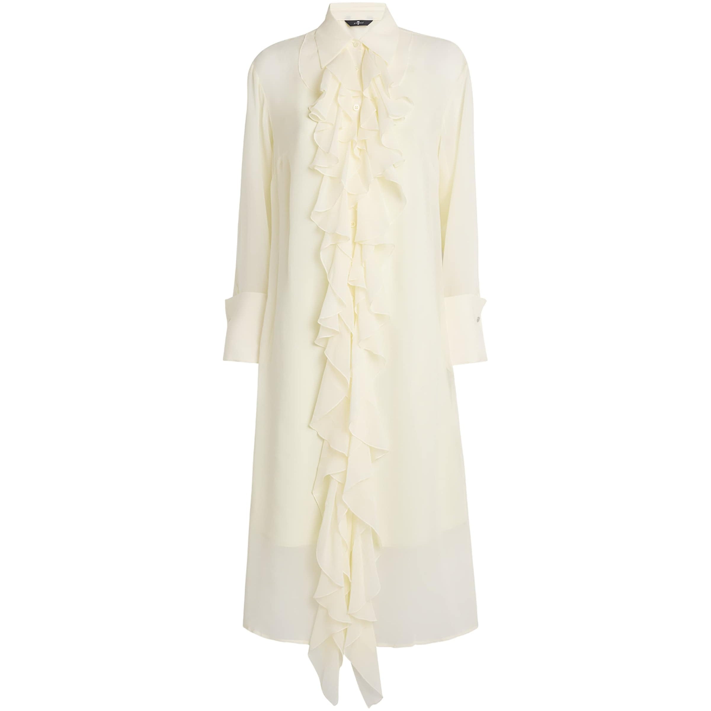 White Silk Ruffle Midi Dress