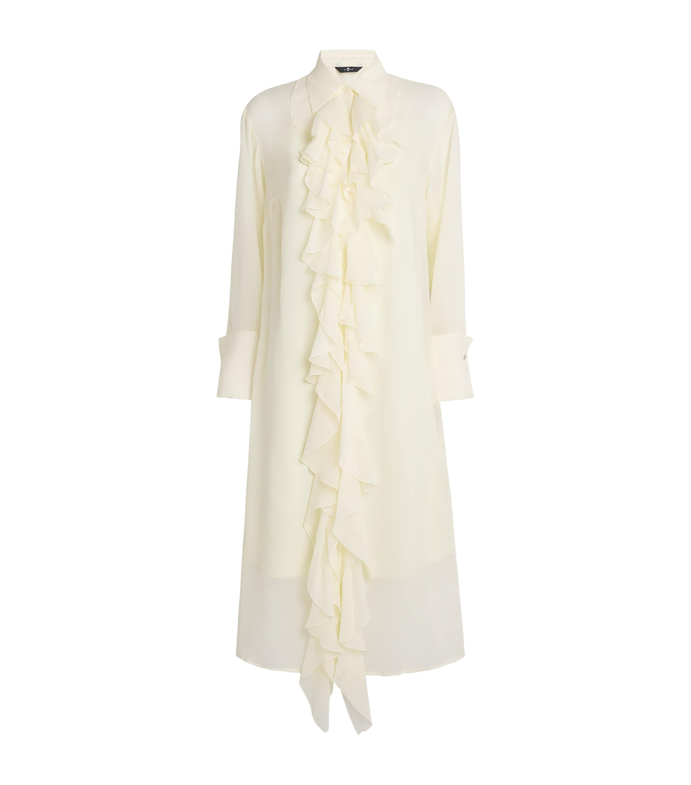 White Silk Ruffle Midi Dress