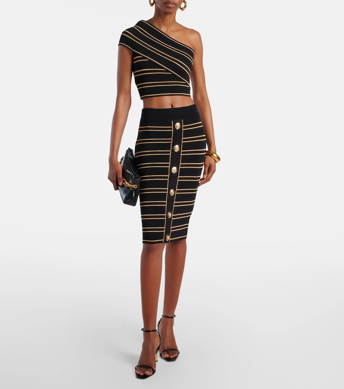 Balmain - Striped one-shoulder crop top